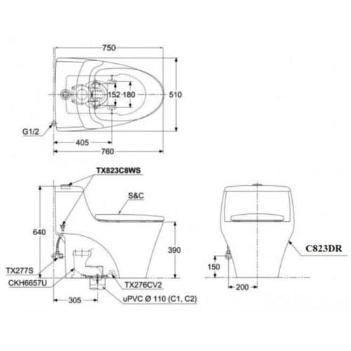 bồn cầu toto MS823DRE2