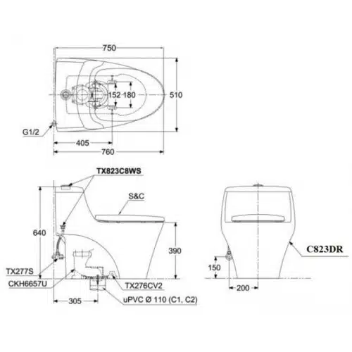 bồn cầu toto MS823DRE2