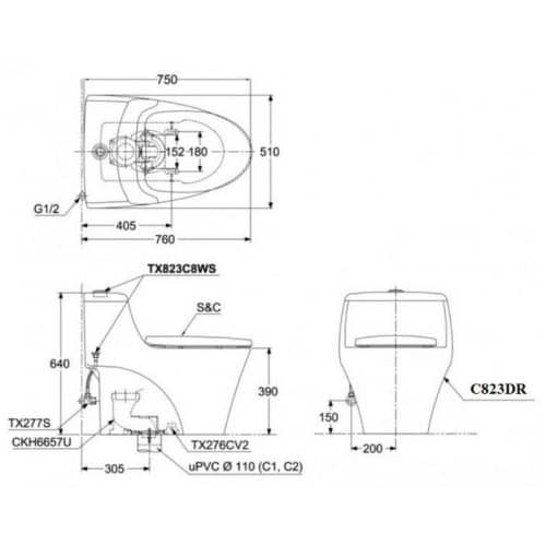 bồn cầu toto MS823DRT2