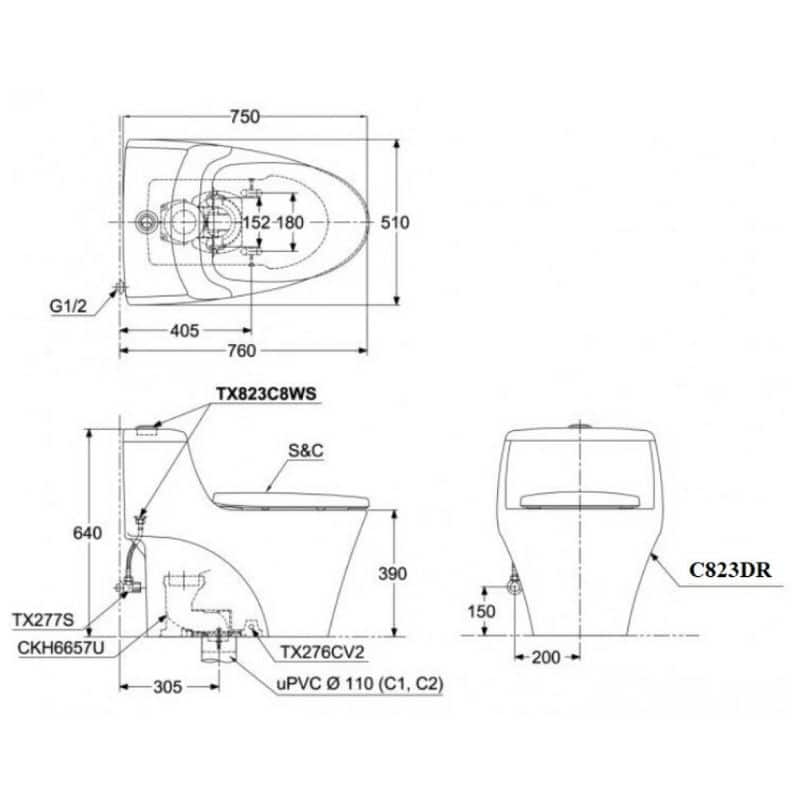 bồn cầu toto MS823DRT2 