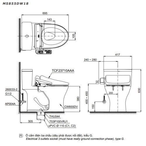 bồn cầu thông minh toto MS855DW18