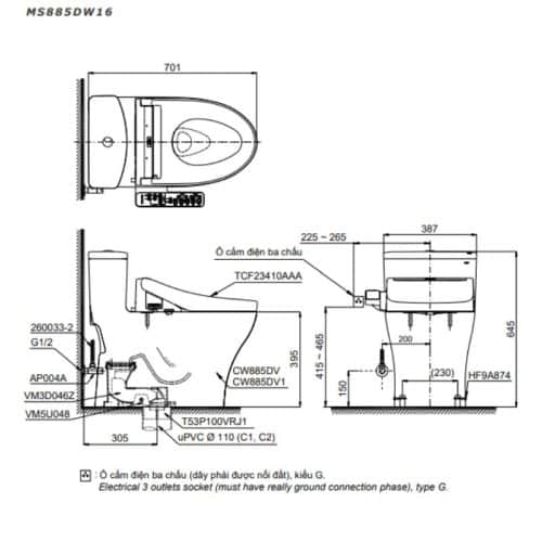 bồn cầu thông minh toto MS885DW16