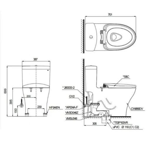 bồn cầu toto MS889CDRW17