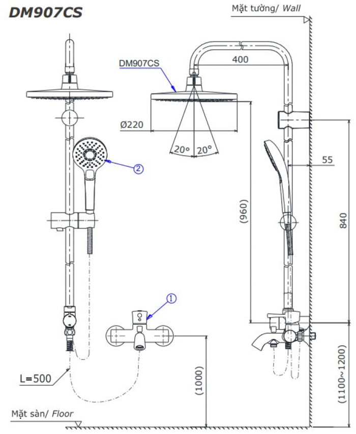 Bản vẽ Sen cây TOTO DM907CS