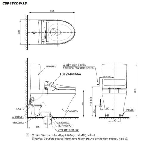 bồn cầu toto CS948CDW15