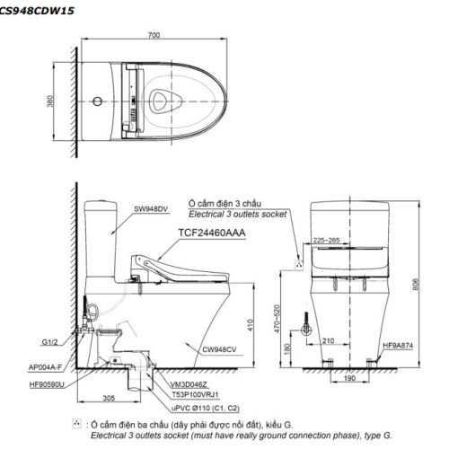bồn cầu toto CS948CDW15