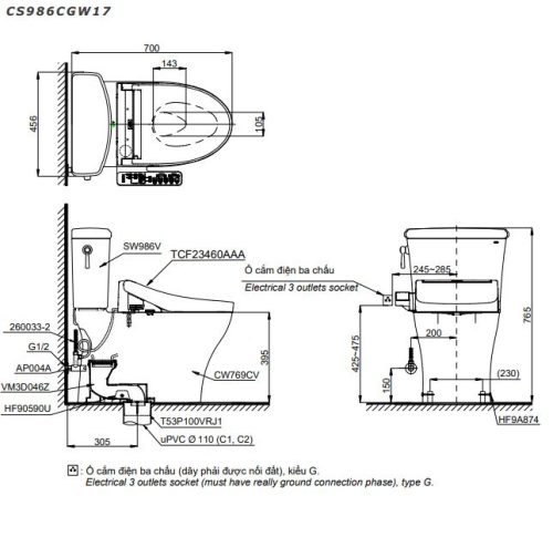 bồn cầu thông minh toto cs986gw17