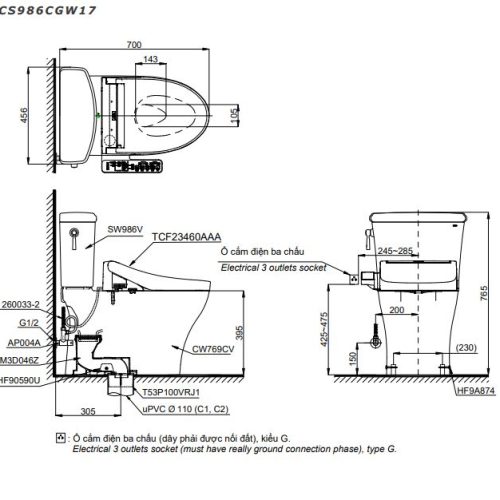 bồn cầu thông minh toto cs986gw17
