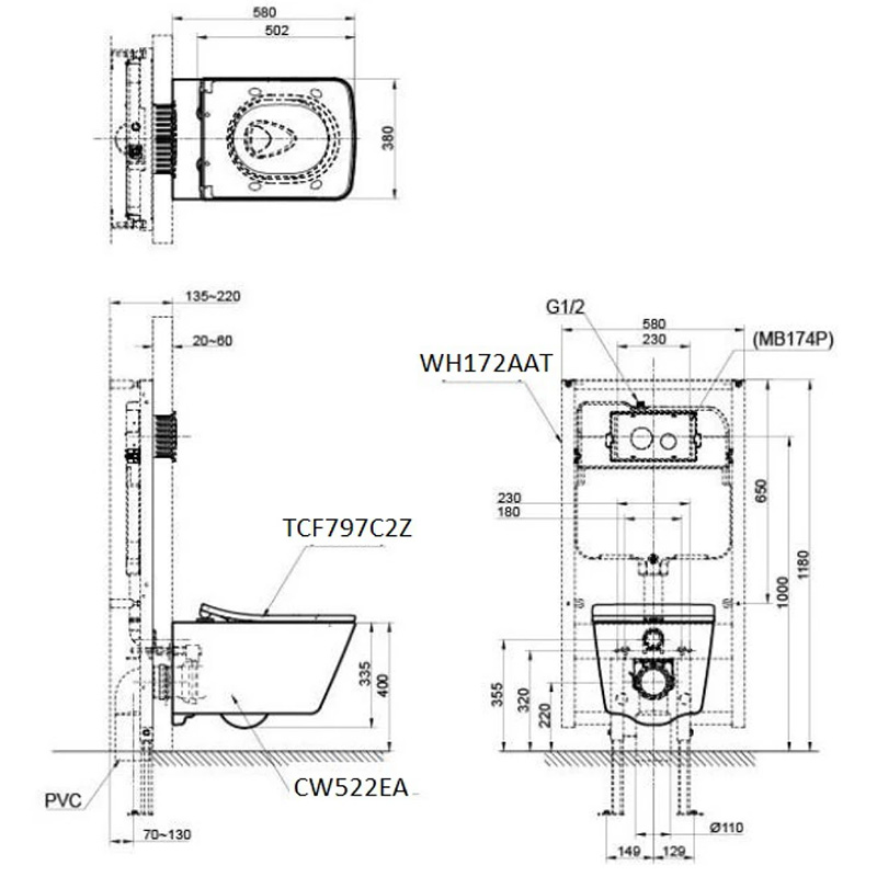 Bồn Cầu Thông Minh TOTO CW522EA/TCF797C2Z/WH172AAT/MB171M#SS