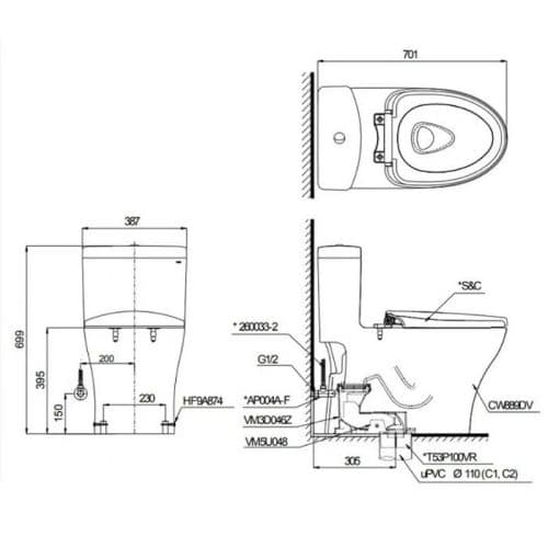 bồn cầu toto MS889DRW14