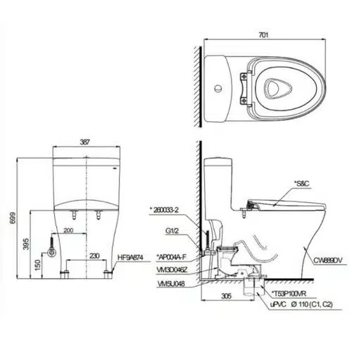bồn cầu toto MS889DRW14
