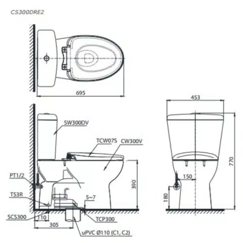 bồn cầu toto CS300DRE2