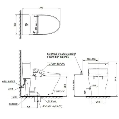 bồn cầu thông minh toto MS857DW14