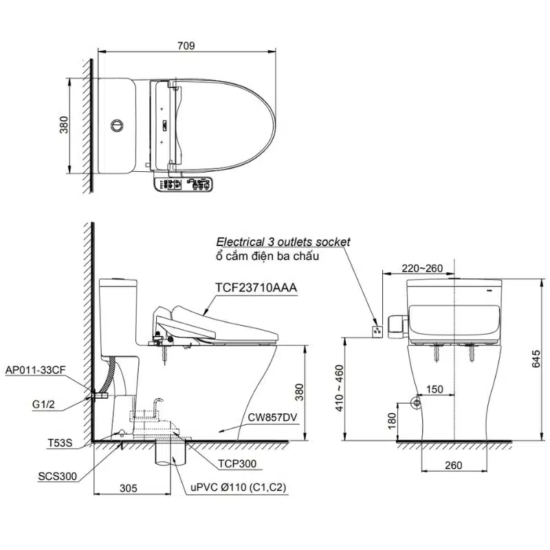 bồn cầu thông minh toto MS857DW18