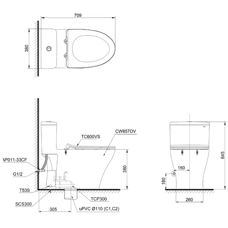 bồn cầu toto MS857DT2