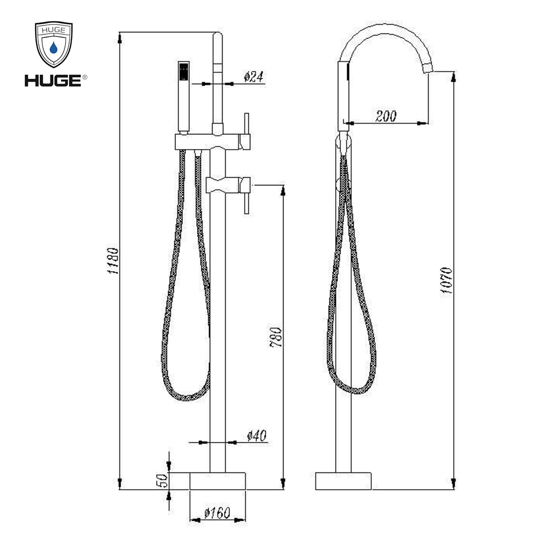 Bản vẽ kỹ thuật Sen Tắm Đặt Sàn Huge H-SF666G