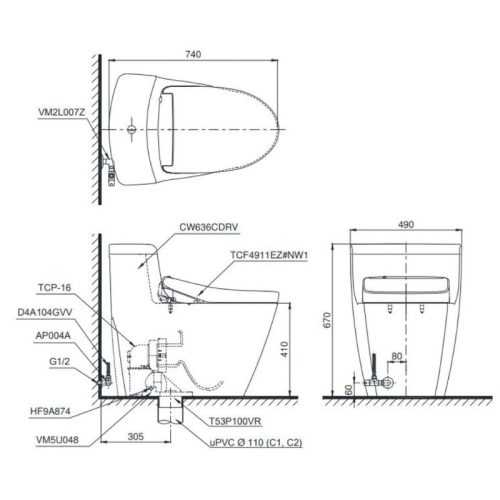 bồn cầu thông minh toto MS636CDRW12