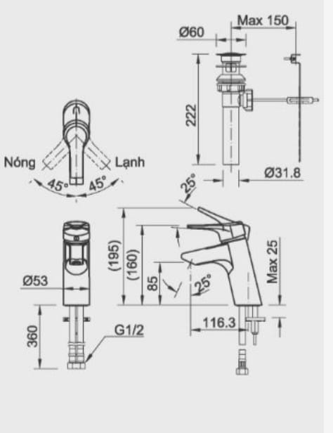 bản vẽ Vòi Chậu Lavabo Inax LFV-6012S