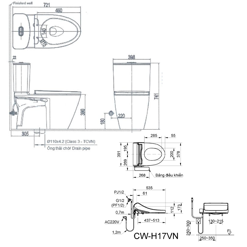 Bồn Cầu Nắp Điện Tử INAX AC-602/CW-H17VN - Ảnh 2
