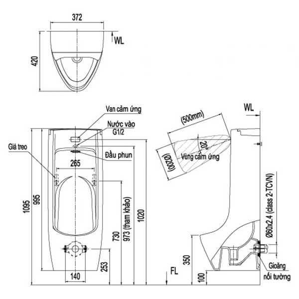 Bồn Tiểu Nam Inax ASU-500V - Ảnh 2