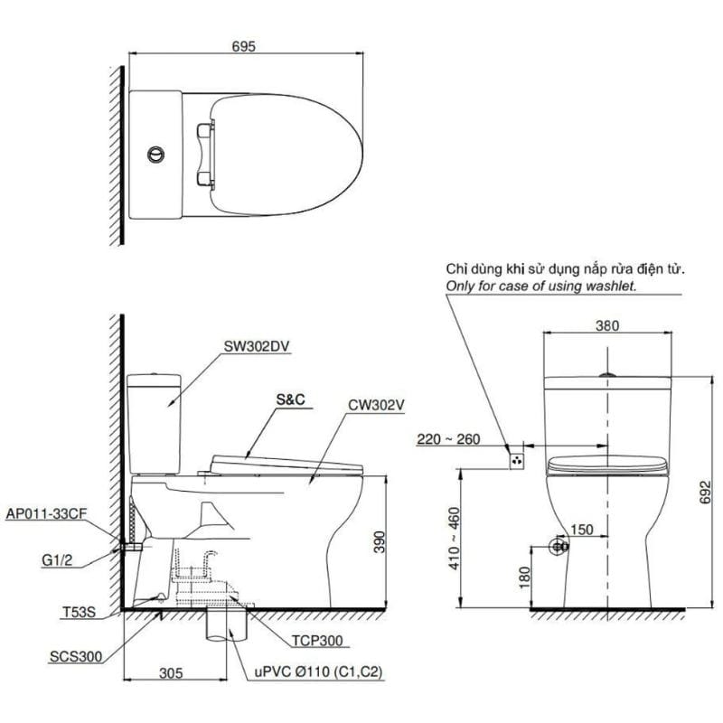 bồn cầu thông minh toto CS302DW16W