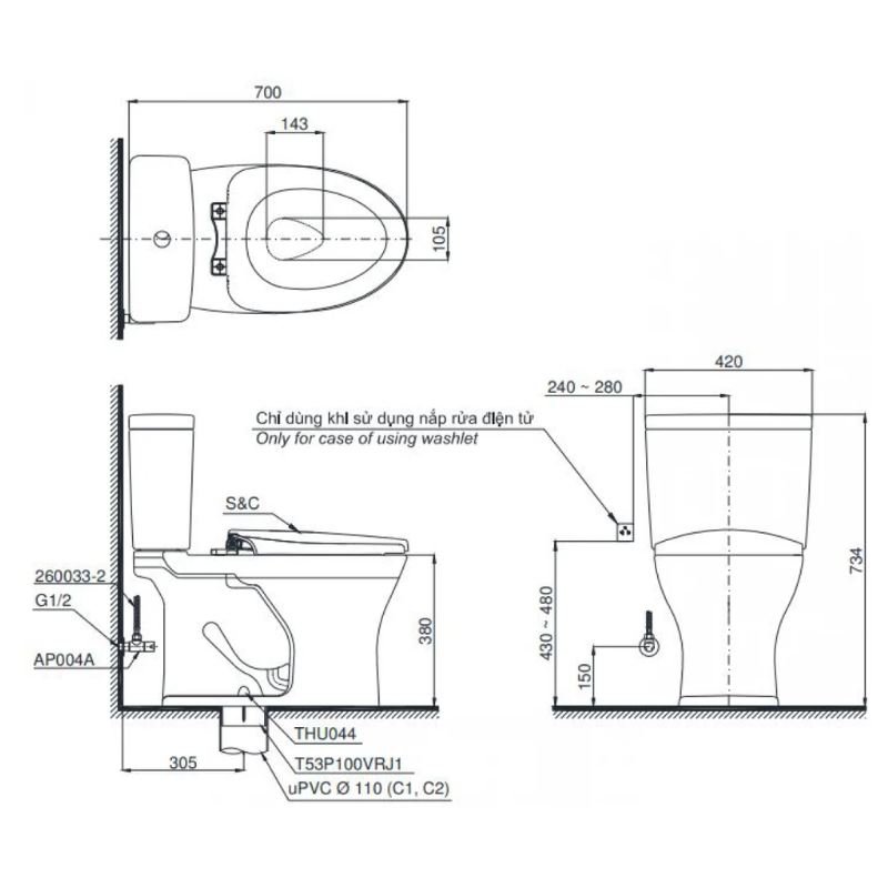 Bồn Cầu TOTO CS735DE2 Hai Khối Nắp Cơ - Ảnh 2