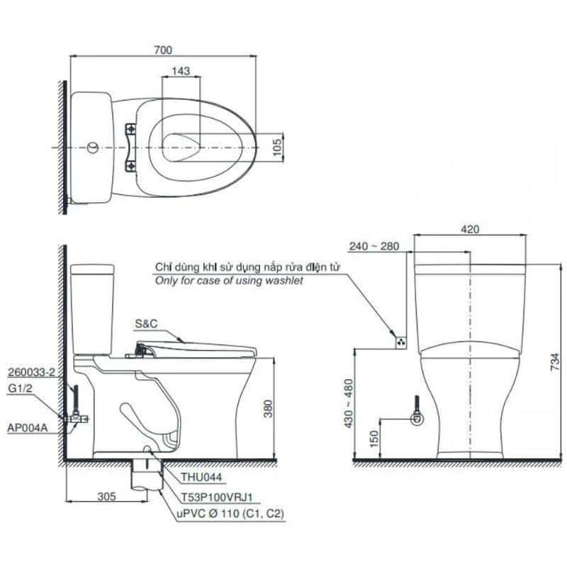 Bồn Cầu Thông Minh TOTO CS735DW16 Nắp Rửa Washlet TCF23410AAA C2 - Ảnh 2
