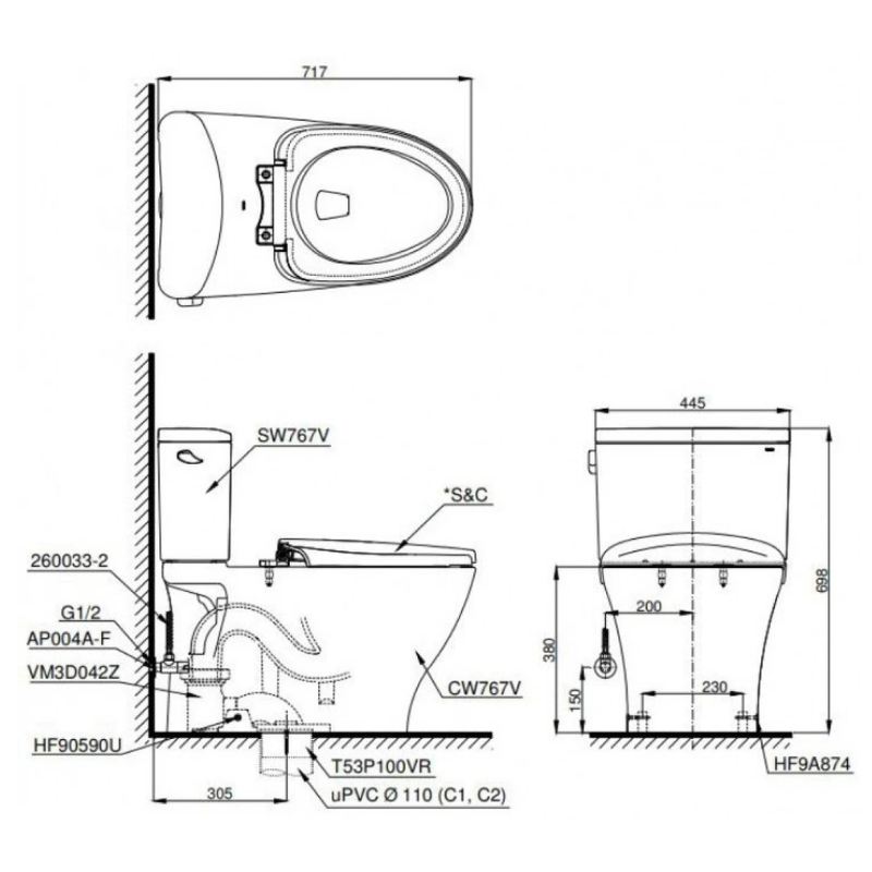 Bồn Cầu 2 Khối TOTO CS767RT10 Nắp TC395VS - Ảnh 2