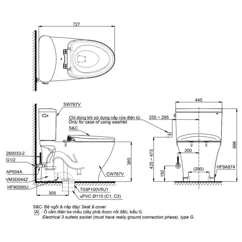 Bồn Cầu 2 Khối Washlet TOTO CS767RW14 - Ảnh 2