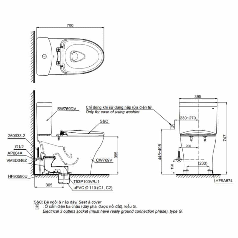 Bồn Cầu 2 Khối Washlet TOTO CS769DRW14 - Ảnh 2