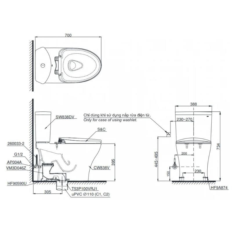 bồn cầu toto CS838DT3