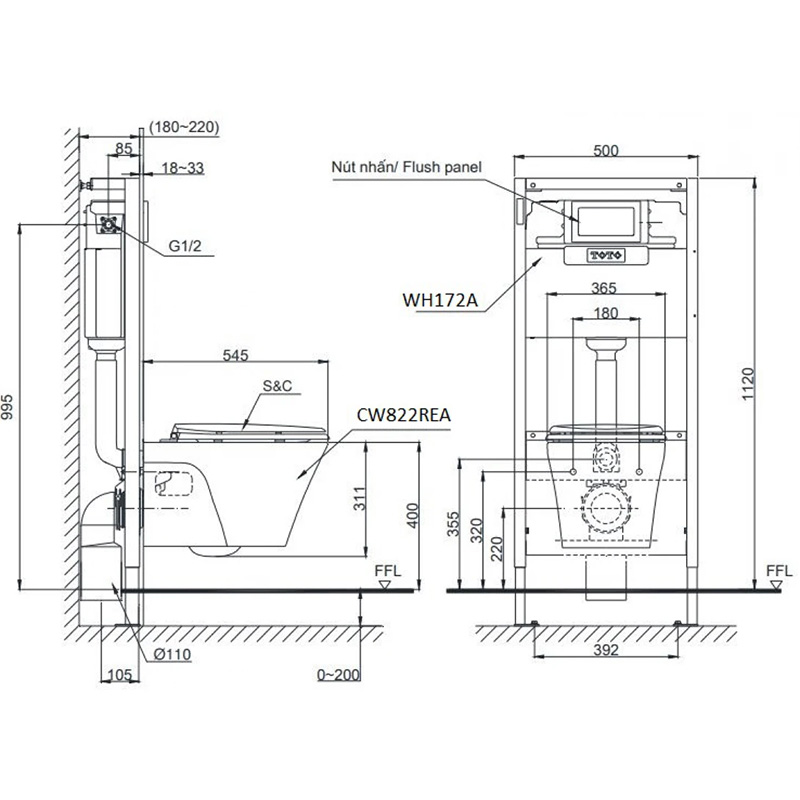 Bồn Cầu Treo Tường TOTO CW812RA/WH172A/TCF4911Z/MB170P - Ảnh 2