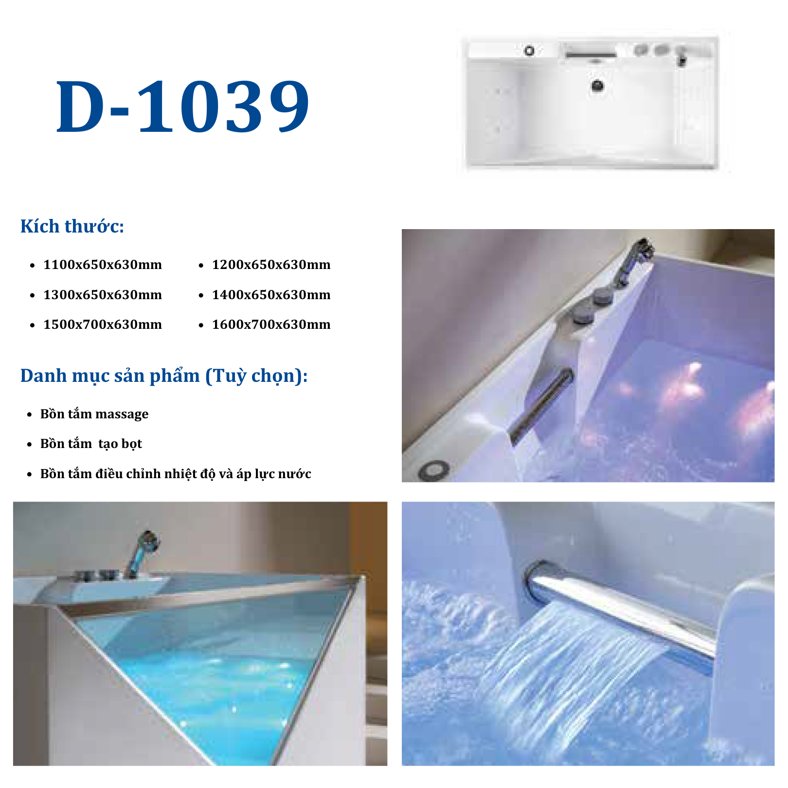 Thông số Bồn Tắm HUGE D-1069