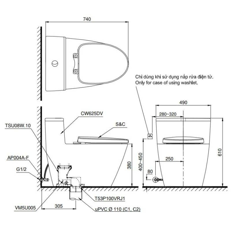 bồn cầu toto MS625DT8