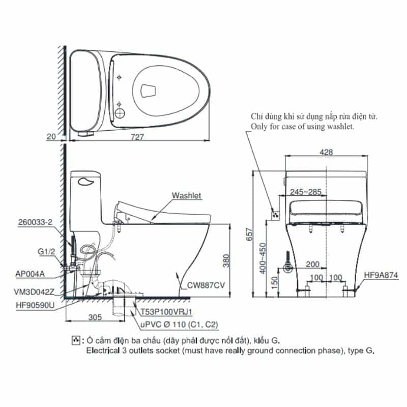 Bồn Cầu Một Khối TOTO MS887CRW12 Nắp Tự Động - Ảnh 2
