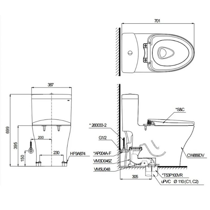 Bồn Cầu Một Khối TOTO MS889DRT2 Nắp TC393VS - Ảnh 2