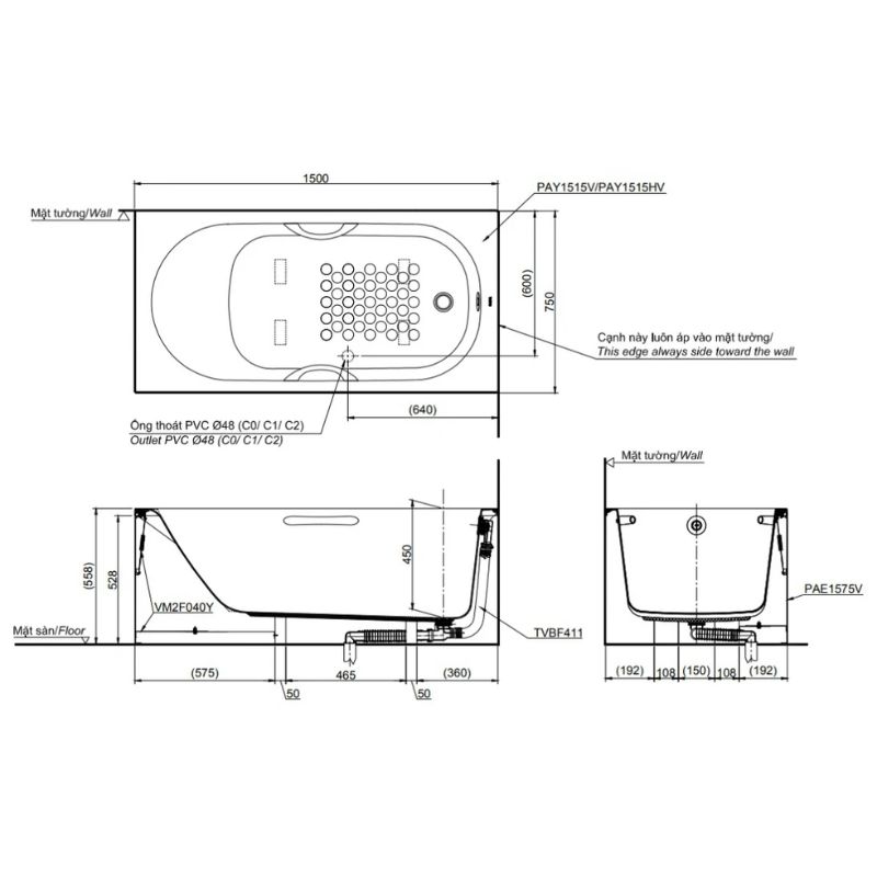 Bồn Tắm TOTO PAY1515VC/TVBF411 - Ảnh 2