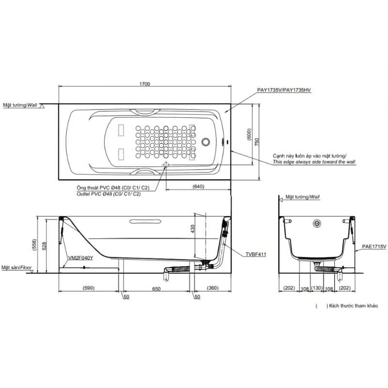 Bồn Tắm TOTO PAY1735HVC/TVBF411 - Ảnh 2