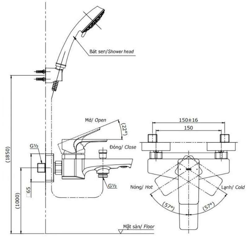 Vòi Sen Tắm TOTO TBG07302VA/TBW01008V Nóng Lạnh - Ảnh 2
