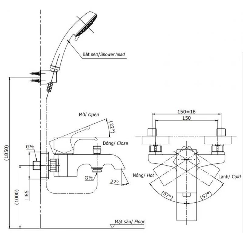 Vòi Sen Tắm TOTO TBG08302VA/TBW02005V Nóng Lạnh - Ảnh 2