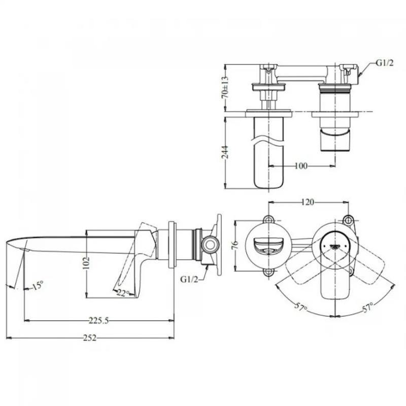 Vòi Lavabo TOTO TLG04310BB#MBL Nóng Lạnh Gắn Tường Màu Đen Mờ - Ảnh 2