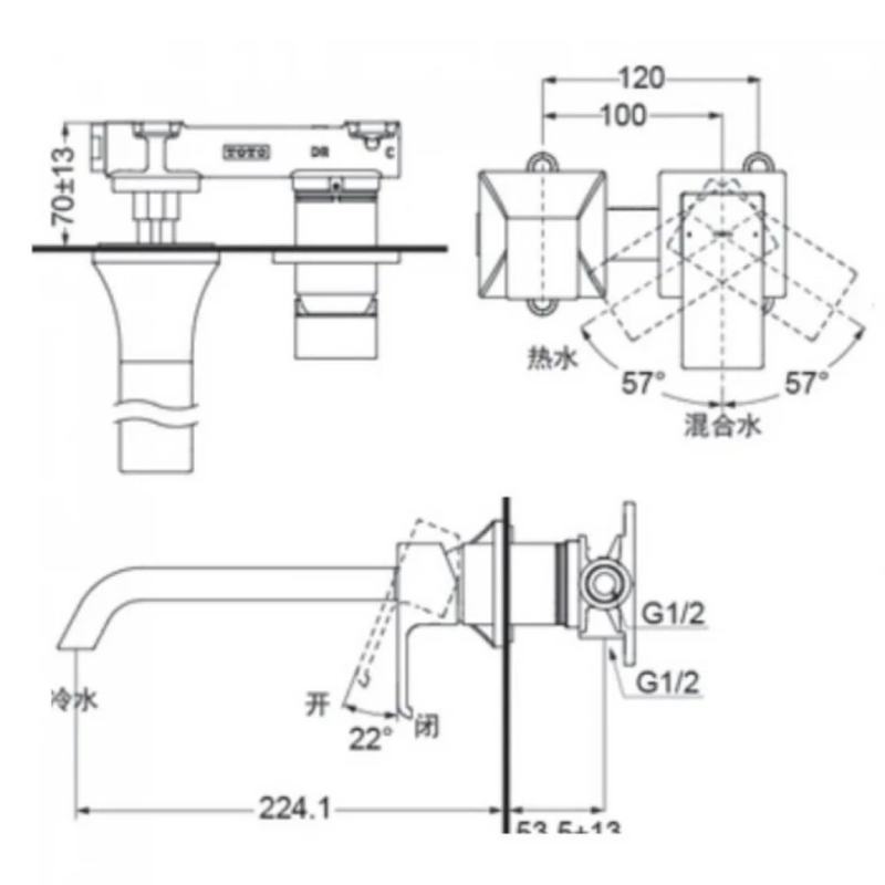 Vòi Lavabo TOTO TLG08308BA#MBL Nóng Lạnh Gắn Tường Màu Đen Mờ - Ảnh 2