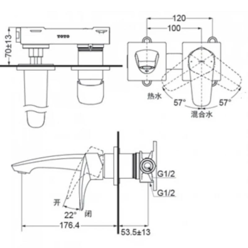 Vòi Lavabo TOTO TLG09307BB#MBL Nóng Lạnh Gắn Tường Màu Đen Mờ - Ảnh 2