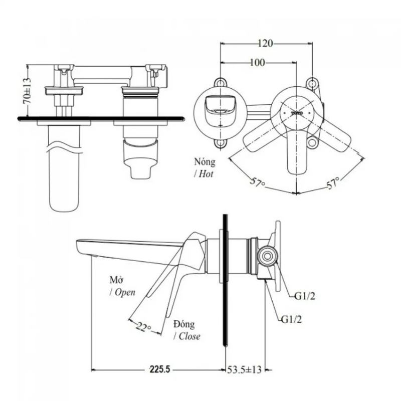 Vòi Lavabo TOTO TLP02309BA#MBL Nóng Lạnh Gắn Tường Màu Đen Mờ - Ảnh 2