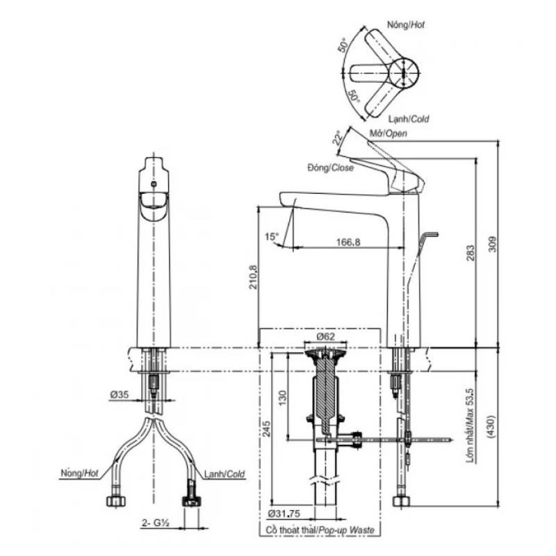 Vòi Lavabo TOTO TLP02310BA#MBL Nóng Lạnh Gắn Tường Màu Đen Mờ - Ảnh 2