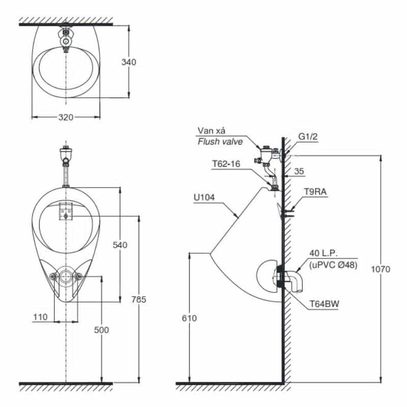 Bồn Tiểu Nam TOTO U104W-F Treo Tường - Ảnh 2
