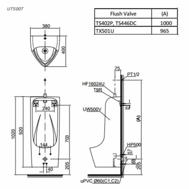Bồn Tiểu Nam TOTO UT500T Treo Tường - Ảnh 3