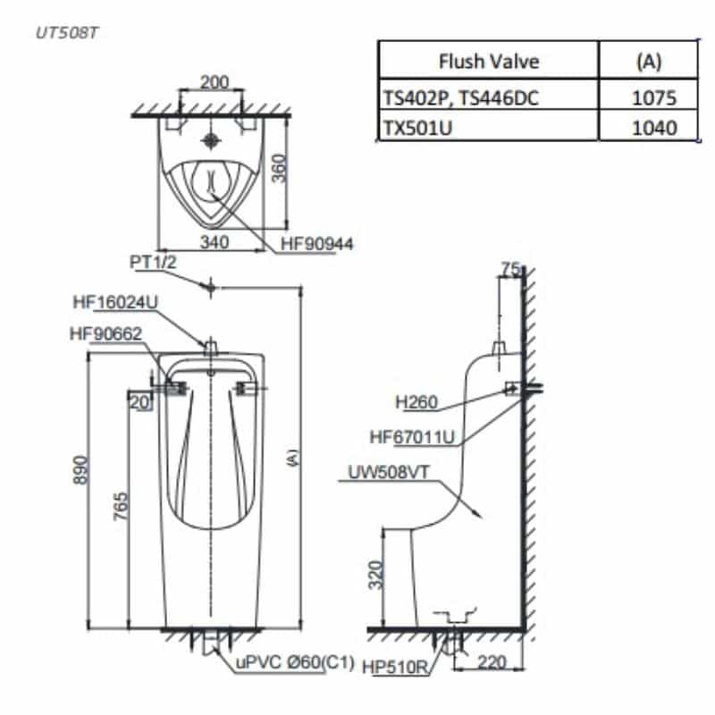Bồn Tiểu Nam Đặt Sàn TOTO UT508T - Ảnh 3