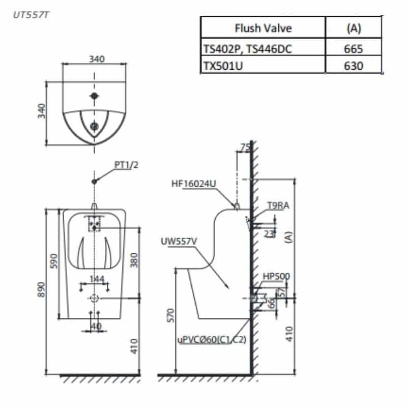 Bồn Tiểu Nam TOTO UT557T Treo Tường - Ảnh 3