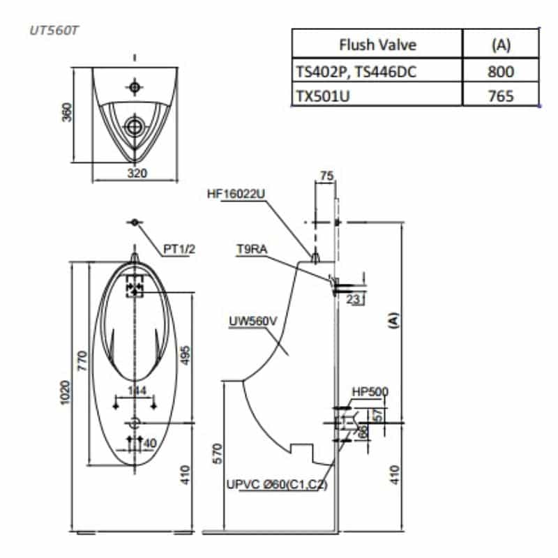Bồn Tiểu Nam TOTO UT560T Treo Tường - Ảnh 4